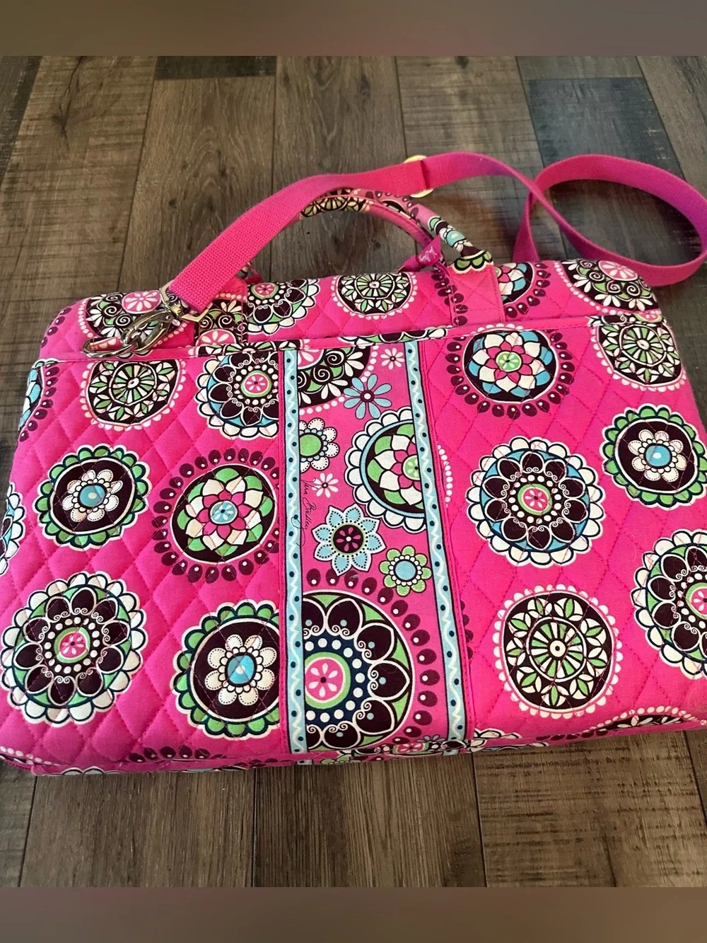 Vera Bradley Pink Cupcake Hard Shell Laptop Travel Bag Quilted Cotton Canvas EUC